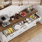 Sunny Heart 65" Large Buffet Storage Cabinet, Farmhouse Kitchen Sideboard with 3 Drawers and 4 Doors, Coffee Bar Wine Bar Cabinet with Storage for Living Room, White