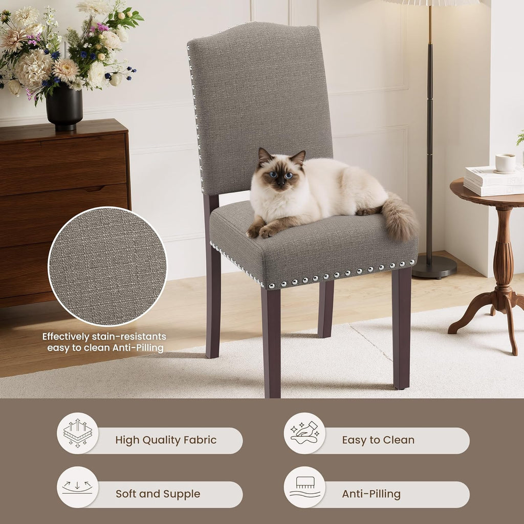 Upholstered Dining Chairs Set of 6 with Thickened Seat Cushion, Wooden Mid-Century Modern Fabric Farmhouse Kitchen Chairs for Dining Room Living/Restaurant/Reading Room