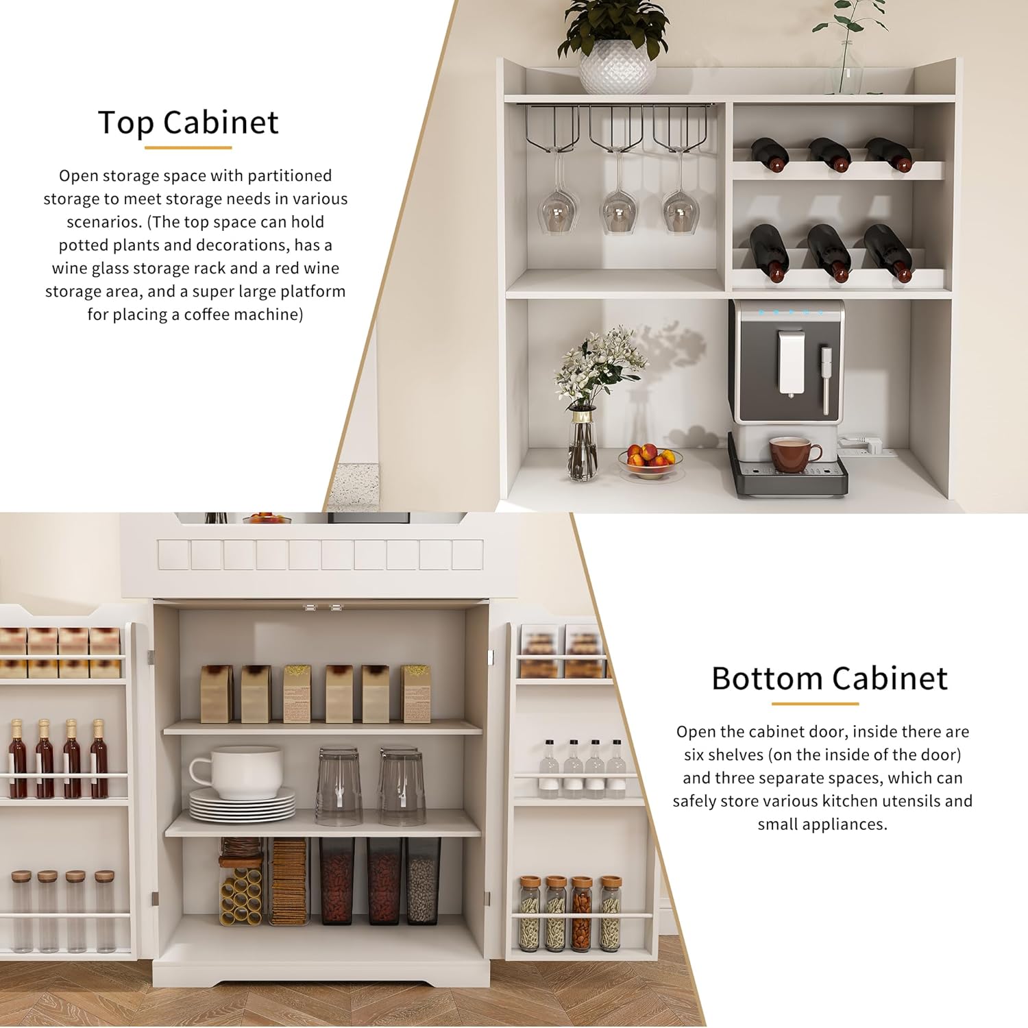 HRVEOCEI 71" Pantry Cabinets for Kitchen Storage, White Farmhouse Kitchen Hutch Cabinet with Open Shelving, Tall Freestanding Food Pantry & Pantries with Drawer for Dining Room (Cabinet)