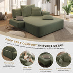 60.2" Oversized Chaise Lounge Chair, Boneless Corduroy Cloud Couch, Deep Seat Convertible Sofa Bed with 3 Pillows, Wide Armrests, Side Pocket, No Assembly (Green)