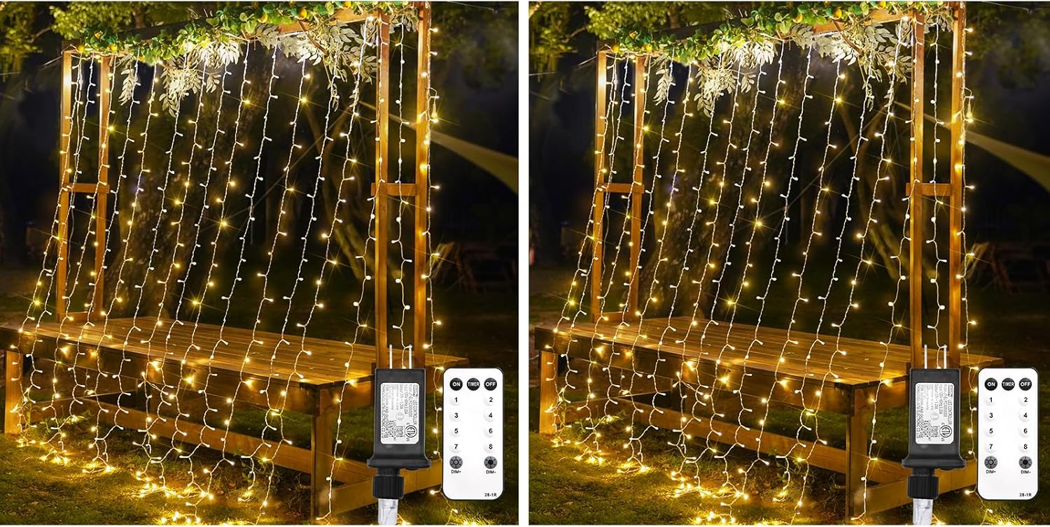 suddus 300 LED Curtain Lights Warm White 2PACK