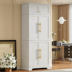 Merax 78.2" Tall Kitchen Pantry Storage Cabinet, Farmhouse Freestanding Large Cupboard with Hidden Drawer, Cabinet, 4 Adjustable Shelves, 8 Door-Shelf & 7 Wine Rack for Dining Room, White