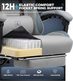 GTPLAYER Gaming Chair Fabric with Pocket Spring Cushion,Computer Office Chair with Lumbar Support for Adults Linkage Armrests and Footrest Ergonomic Gamings Chairs Height Adjustable Gray