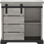 NSdirect Sideboard Coffee Bar Cabinet,Modern Farmhouse Buffet Station Sliding Barn Door Storage Credenza Console with Slat and Shelf Entryway Storage Cabinet Kitchen Dining Living Room, White