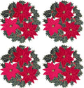 GRANDDECO Christmas Holiday Poinsettia Placemats Set of 4 for Farmhouse Parties Embroidered Christmas Flower Dresser Scarves Xmas Home Kitchen Dinner Table (14" Placemats Set of 4, Christmas Flower)