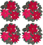 GRANDDECO Christmas Holiday Poinsettia Placemats Set of 4 for Farmhouse Parties Embroidered Christmas Flower Dresser Scarves Xmas Home Kitchen Dinner Table (14" Placemats Set of 4, Christmas Flower)