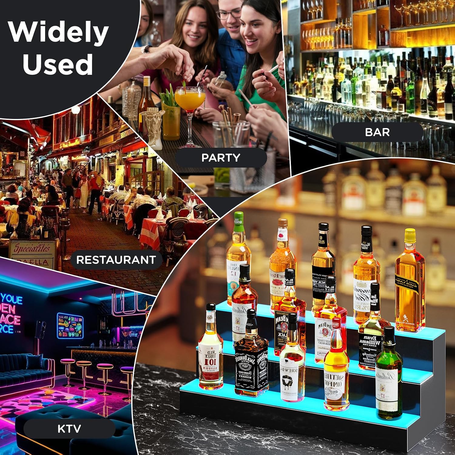 Dethan 1 Tier 24 Inch Liquor Bottle Display Shelf – Wall-Mounted Acrylic Wine Rack for Home Bar, Kitchen, or Restaurant Use – Modern Alcohol Bottle Organizer for Counter or Wall