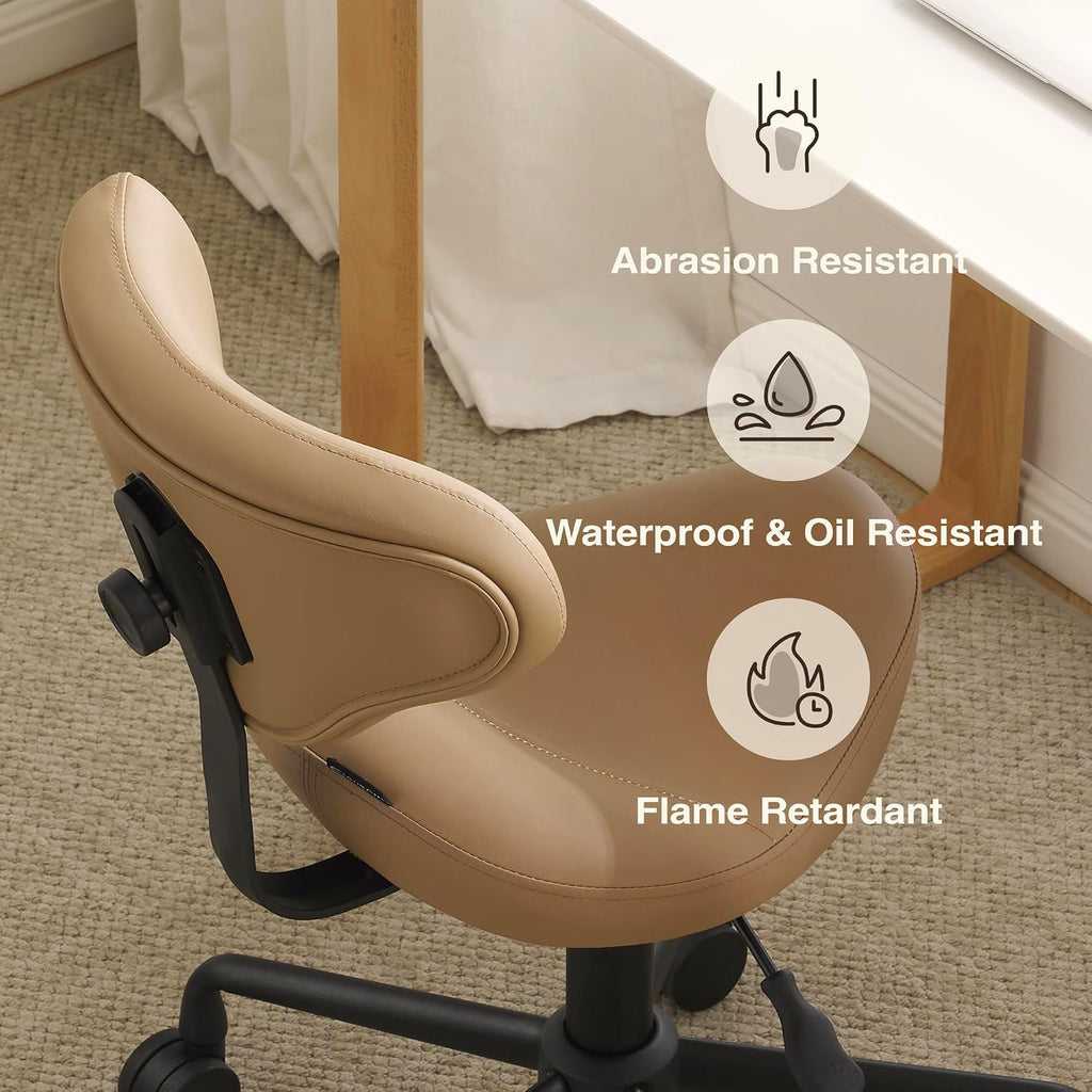 Ergonomic Saddle Seat Adjustable Pneumatic Hydraulic Drafting Swivel Rolling Stool Chair for Medical Hygienic SPA Massage Salon Home and Office - Hilo 508 (Tan, with Backrest)