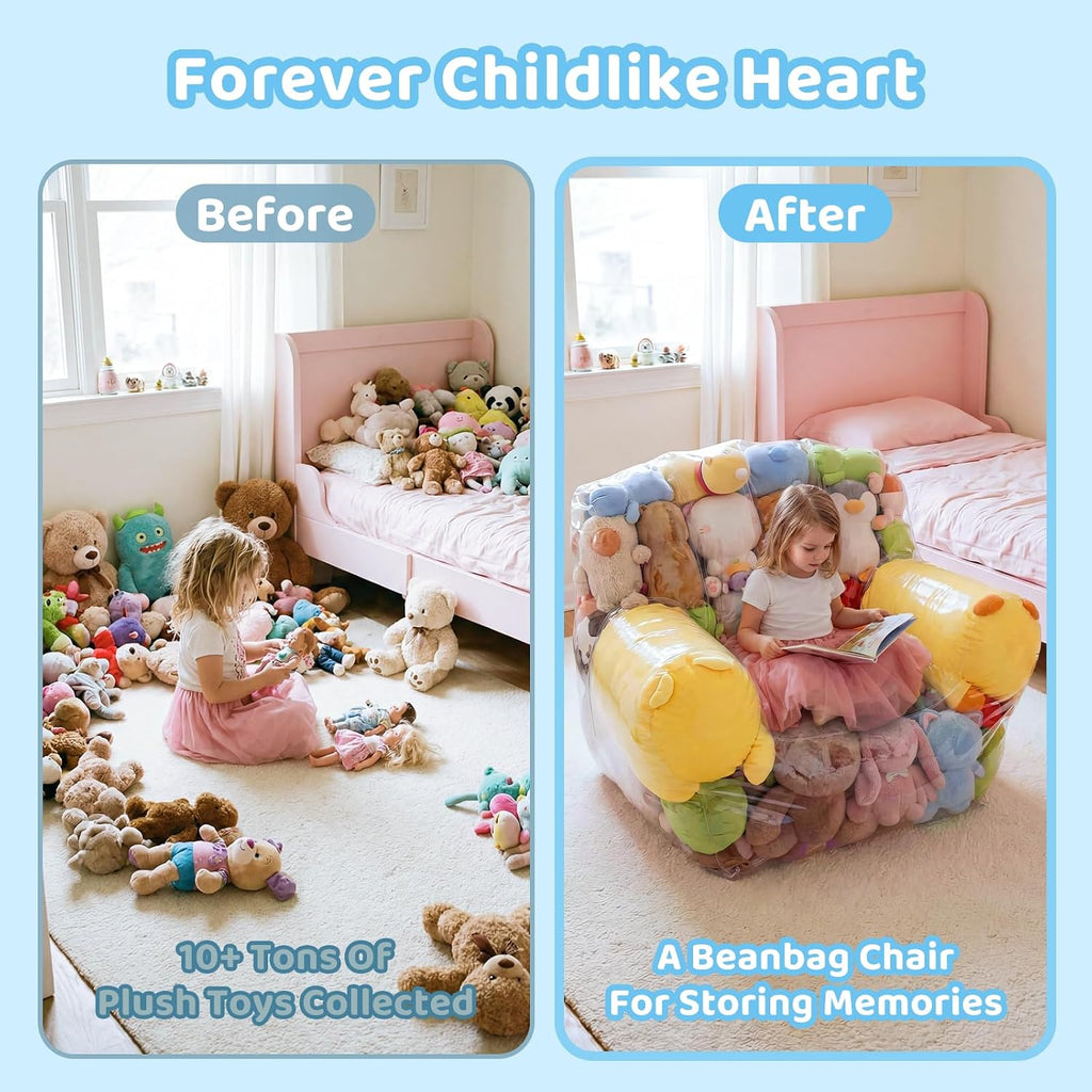 NTYNTY Clear Stuffed Animal Storage Bean Bag Chair Cover for Kids,Extra Large Beanbag Chair Cover with Zipper,PVC Bean Bag Chair Plush Toys Storage & Organizing
