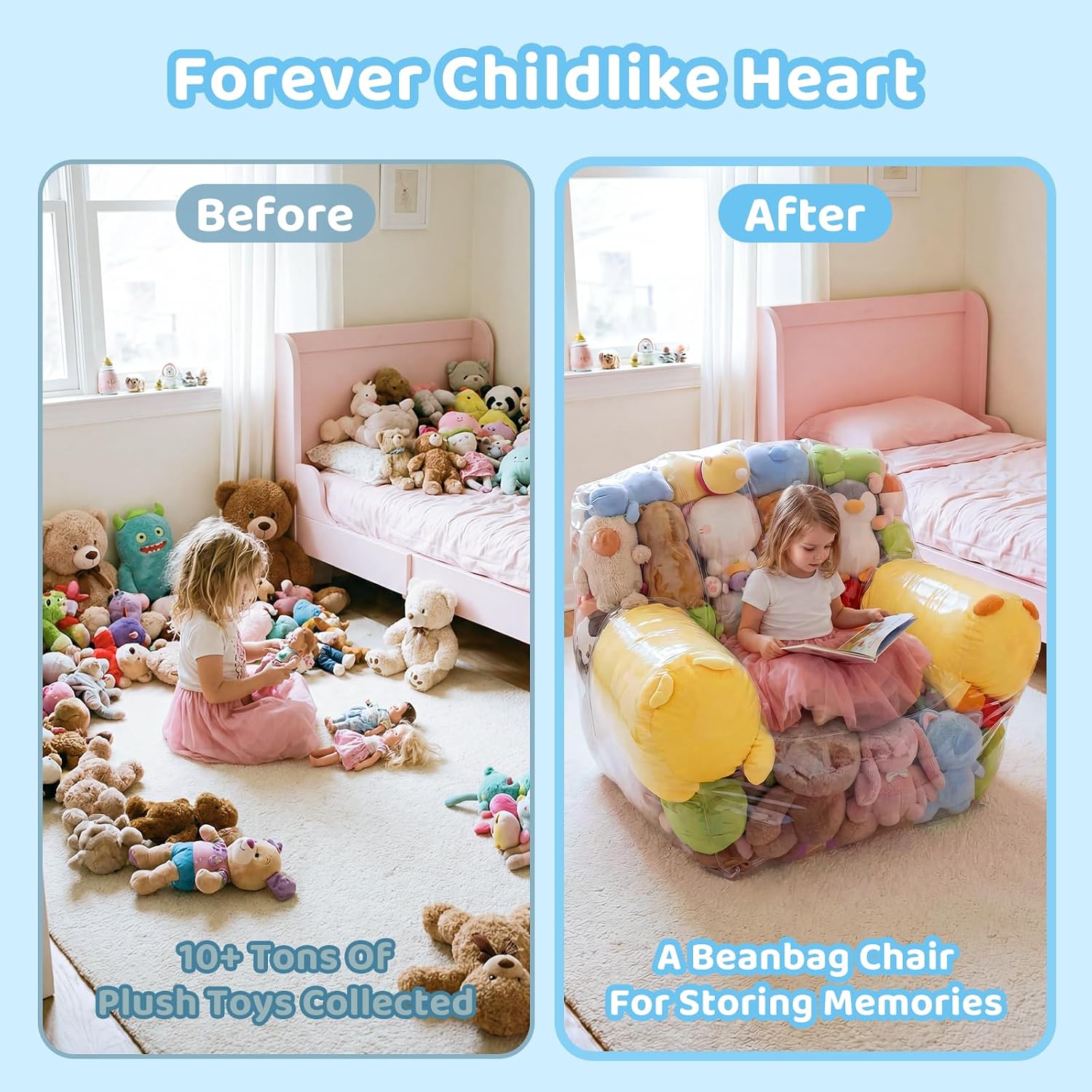 NTYNTY Clear Stuffed Animal Storage Bean Bag Chair Cover for Kids,Extra Large Beanbag Chair Cover with Zipper,PVC Bean Bag Chair Plush Toys Storage & Organizing