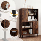 Giantex 47-Inches Storage Cabinet with Doors, Open Shelves, Anti-Tipping Device, 4-Tier Bookcase for Books & Photos, Tall Cupboard, Floor Cabinet for Living Room, Kitchen Buffet Sideboard (Brown)