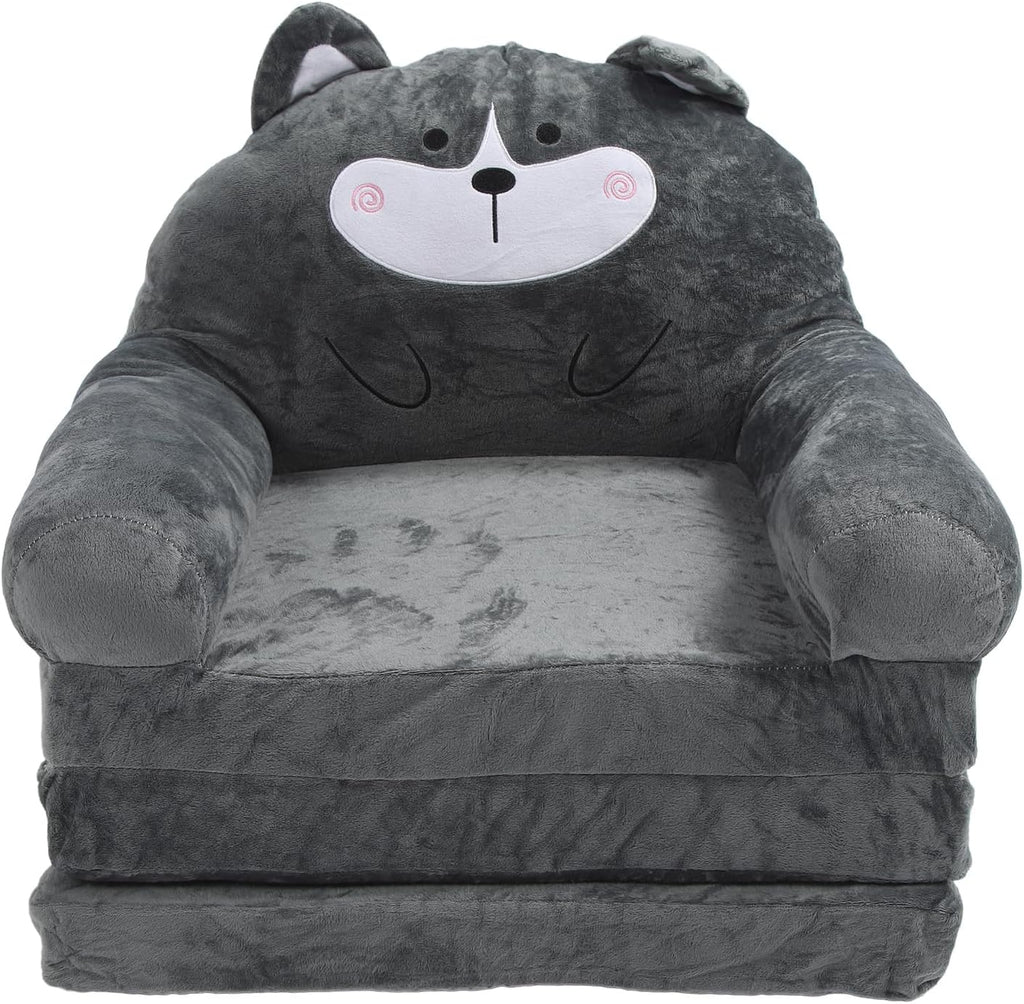 Baby Couch 2 in 1 Fold Out Kids Couch, Folding Out Toddler Chair, Soft Convertible Infant Seats Two Folds - Portable Design, Adorable Cartoon Animal, Ideal for Playroom and (Folding in thirds)