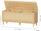 Keehusux 47.2" Rattan Storage Chest with Padded Seat Cushion, Extra Large Storage Bench with 2 Safety Hinges, Storage Trunk with Solid Wood Legs & Rounded Corners for Entryway, Bedroom, Natural Oak