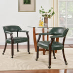 LEEMTORIG Large Dining Chairs with Casters and Arms, Rolling Dining Chairs with Wheels, Game Poker Table Chairs, Boss Caption's Chairs, 26"D x 25.2"W x 31.5"H, Espresso Legs & Green PU, XXY-1910-GN