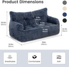 Pamapic 59" Bean Bag Chair,2 Seat Loveseat Sofa,Ultra Soft Dutch Velvet,Fluffy Comfort Washable Cover,Corduroy Lazy Sofa Bed for Adults,Fit Living Room, Bedroom,Outdoor Spaces,72h Rebound,Blue