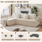 106" Cloud Sectional Couch, Modular Sectional Sofa with L-Shape Chaise, Corduroy Boneless Couch with Deep Seat, Upholstered Sofa for Living Room, No Assembly Required(Left-Facing Chaise, White)