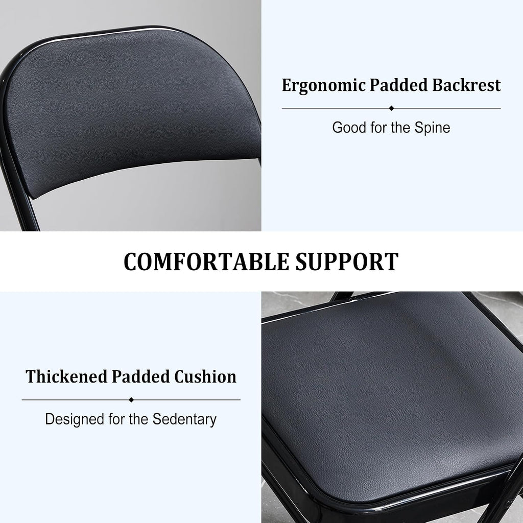 Folding Chairs 6 Pack Black with Padded Seats, 350-LBS Heavy Duty Metal Frame, Portable Design for Home Use, Party Events Outside, No Assembly Required