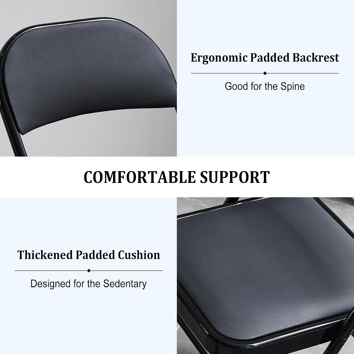 Folding Chairs 6 Pack Black with Padded Seats, 350-LBS Heavy Duty Metal Frame, Portable Design for Home Use, Party Events Outside, No Assembly Required