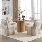 Upholstered Dining Chairs Set of 2 Slipcovered Armless Dining Chair with Solid Wood Legs, Soft Padded Upholstered Side Chair for Dining/Living/Readin Room, Banquet, Khaki Stripe