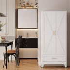 QINPTWUT 71" Storage Cabinet with Bottom Drawer, Pantry Cabinet in White with 2 Doors & 4 Adjustable Shelves, Freestanding Steel Cupboard for Garage, Home Office, Kitchen, Heavy-Duty Storage