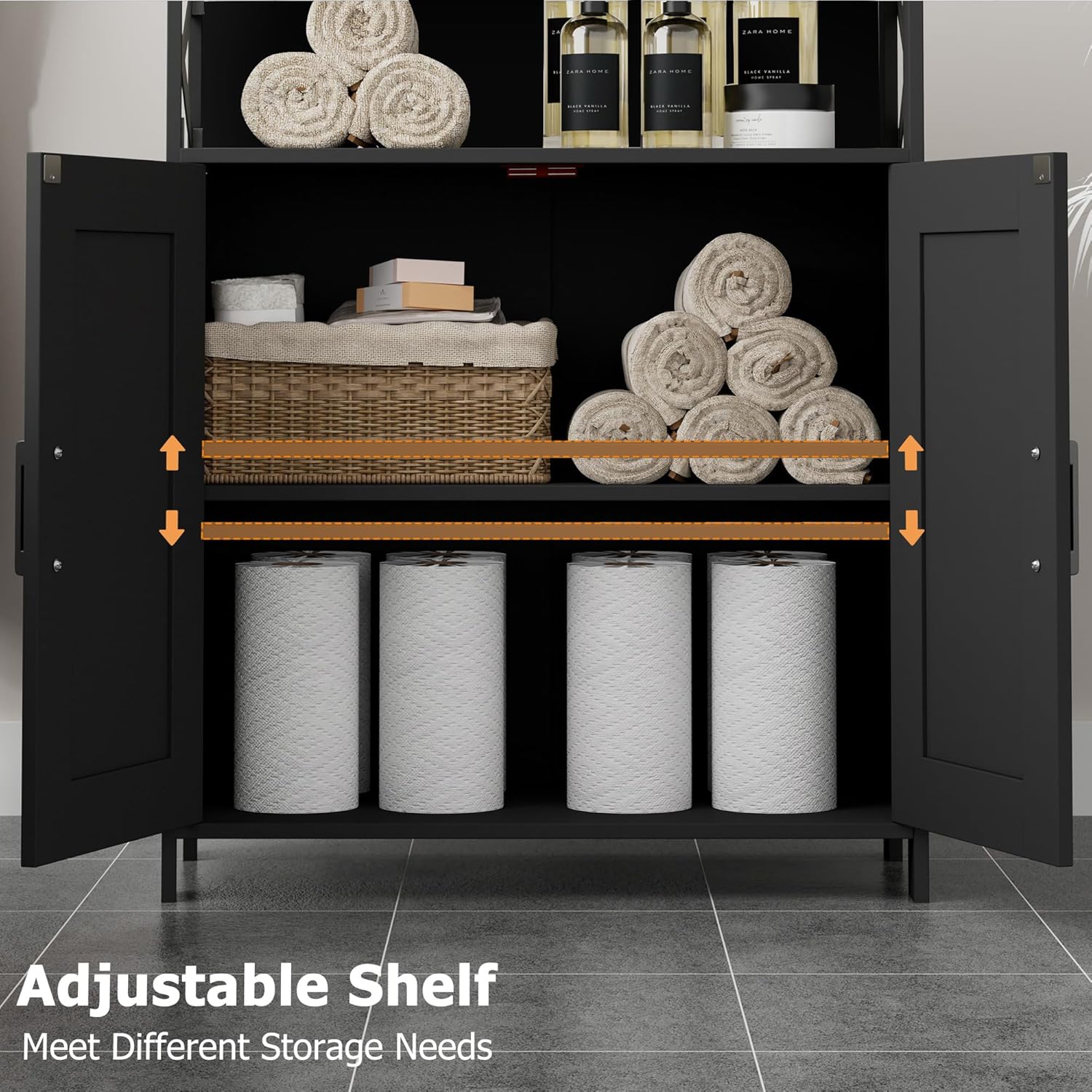 Homhedy Farmhouse Bathroom Storage Cabinet with 2 Doors, Toilet Paper Cabinet with Adjustable Shelf, Small Bathroom Cabinet for Kitchen/Laundry/Living Room, 11.8 x 23.6 x 31.5 Inches, Black