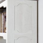 70 Inches Farmhouse Bookcase Bookshelf, Two-Tone Shelves, 5 Tier Bookshelf with Door Storage Arched Trim, Home Office Living Room Storage Cabinet (Distressed White & Walnut, Doors Storage)