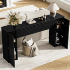 FABATO 61'' Fluted Long Console Table, Wooden Rectangular Sofa Table Behind The Couch, Narrow Entryway Table with 2 Hidden Storage Cabinets for Entrance, Hallway, Living Room, Foyer, Black