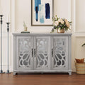 GDFStudio 49" Modern Buffet Sideboard Cabinet, Storage Cabinet with 3 Acrylic Mirrored Doors, Freestanding Credenza Buffet for Living Room Dining Room Kitchen, Large Countertop Coffee Bar, Light Gray