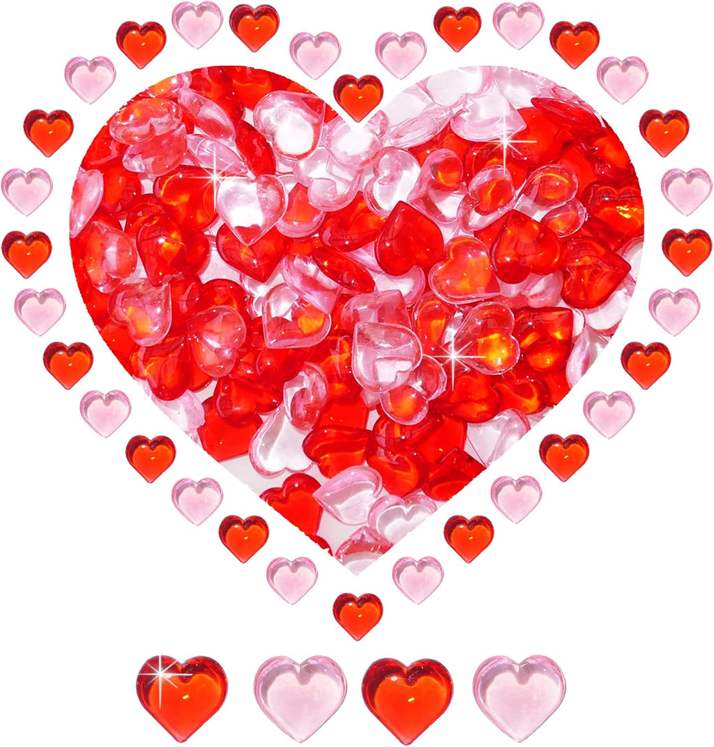 HADDIY Valentines Day Heart Gems Decorations,152 Pcs Red Pink Plastic 3D Heart Shaped Rocks for Wedding Vase Filler,Bowl Filler,Table Scatter,Crafts and Tic Tac Toe