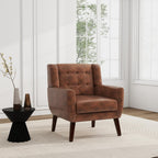 Faux Leather Accent Chair, Morden Upholstered Armchair for Living Room, Button Tufted Arm Chair Comfy Single Sofa Bedroom Side Reading Seat - Coffee