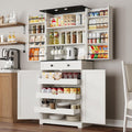 72" Kitchen Pantry Cabinet, Pantry Storage Cabinet with 8 Door Shelves and 3 Pull Out Shelves, Tall Pantry Cabinet with Adjustable Shelf and Large Drawer, Farmhouse Food Kitchen Hutch, For Dining Room