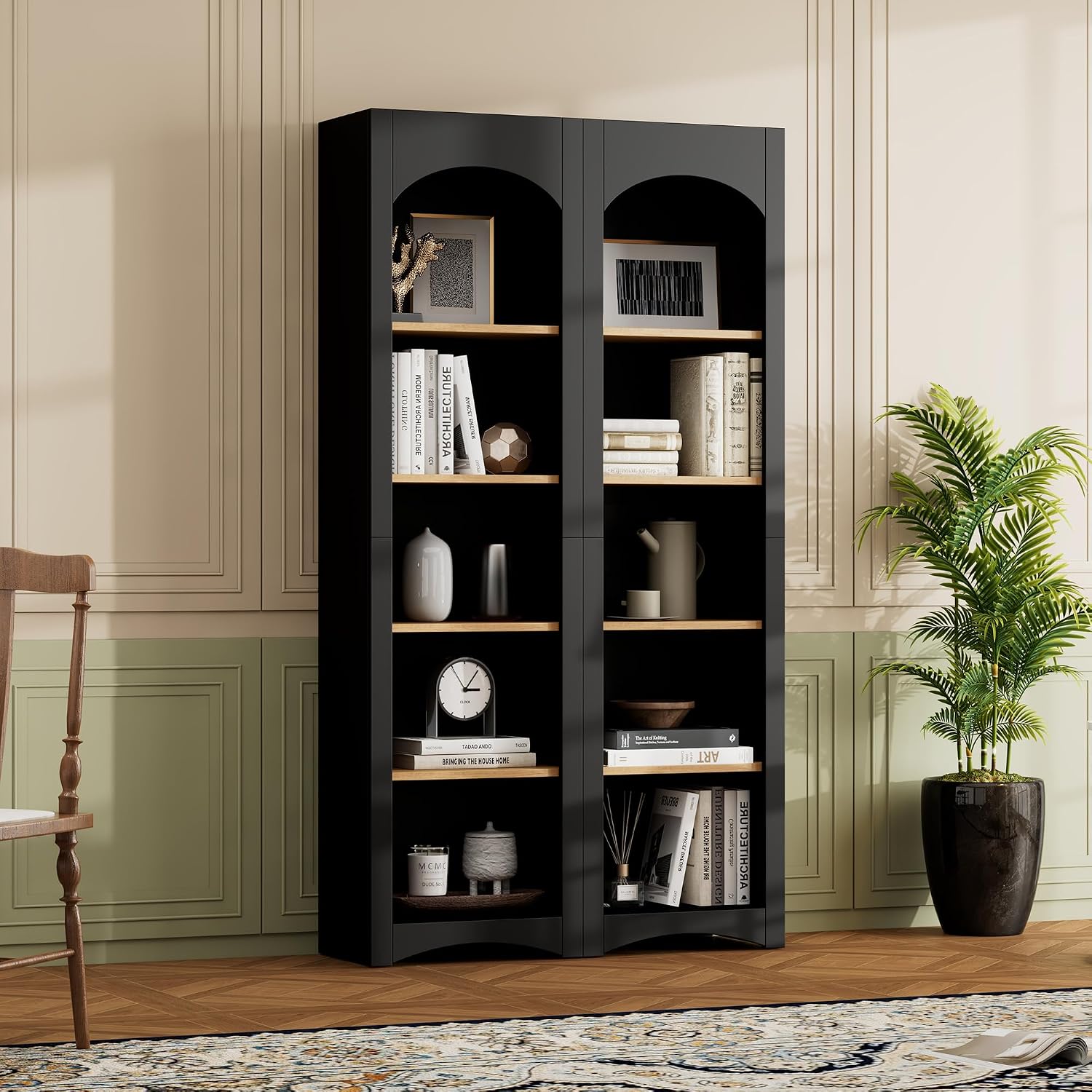 Freestanding Corner Kitchen Pantry with 4 Shelves, Traditional, Rectangular Storage Cabinet, for Living Room, Dining Room, Black
