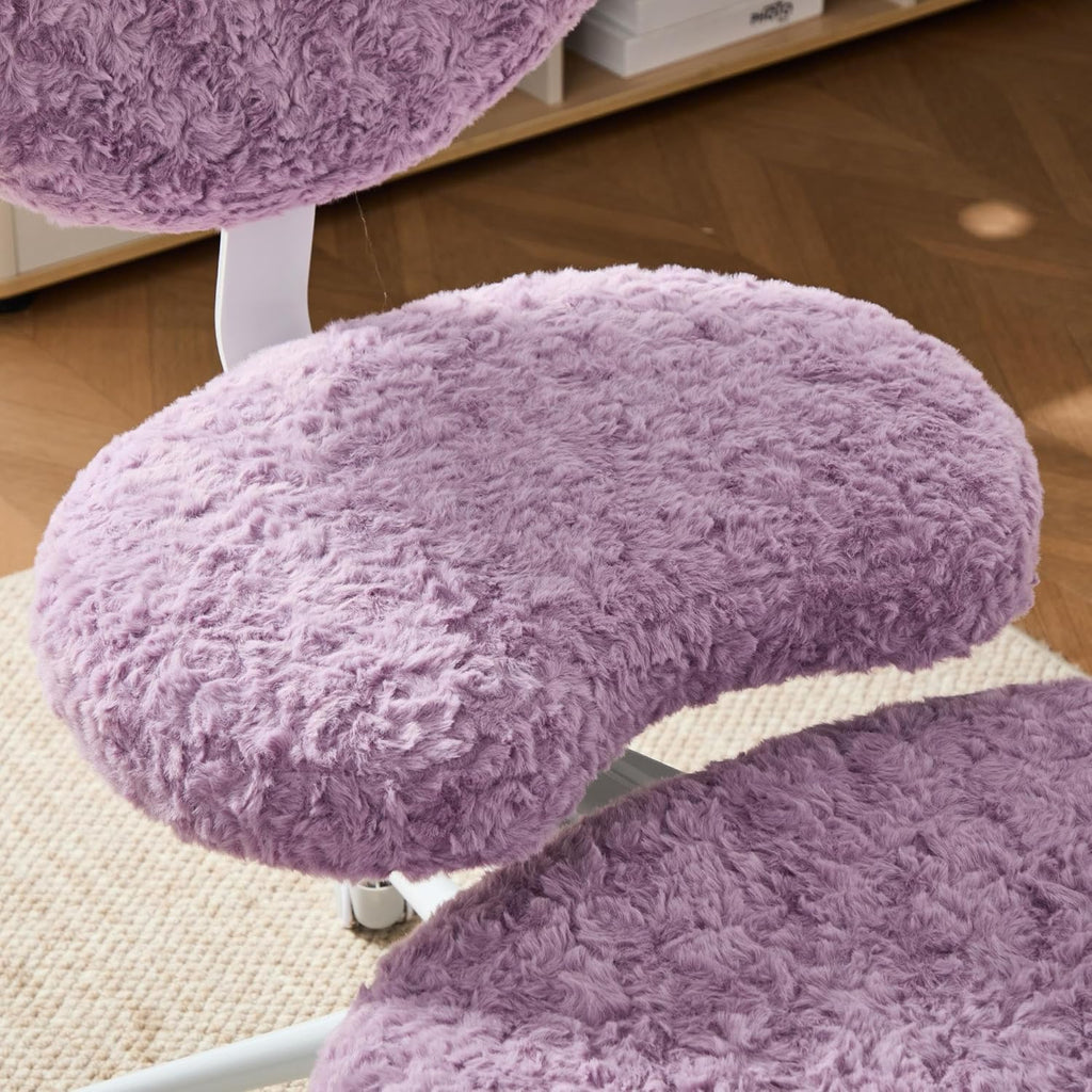 Meditation Chair Plus, Cross Legged Chair with Wheels, Adjustable Height, ADHD Kneeling Seat Criss Cross Desk Chairs with Adjustable Stool, Flexible Design for Fidgety Sitters, Violet Faux Fur