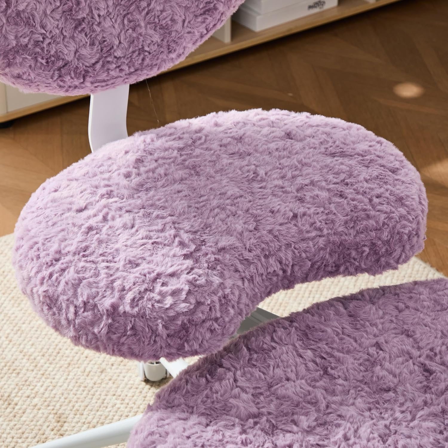 Meditation Chair Plus, Cross Legged Chair with Wheels, Adjustable Height, ADHD Kneeling Seat Criss Cross Desk Chairs with Adjustable Stool, Flexible Design for Fidgety Sitters, Violet Faux Fur