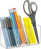 Mind Reader Pen and Accessories Holder, Desktop Organizer, Makeup Organizer, Office, Acrylic, 7"L x 2.5"W x 3.5"H, Clear