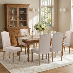 Upholstered Dining Chair Modern Stylish Parsons Kitchen Diner High Back with Silver Nailhead Trim & Wood Legs, Set of 2