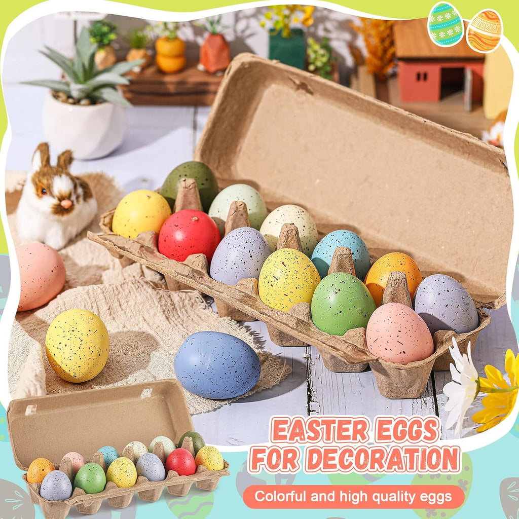 MiniInflat 12 Pcs Foam Speckled Easter Eggs 2.4 Inch Colorful Fake Pastel Eggs Bowl with Carton and Vase Filler for DIY Spring Party Home Table Easter Mantel Decor (Multicolor)