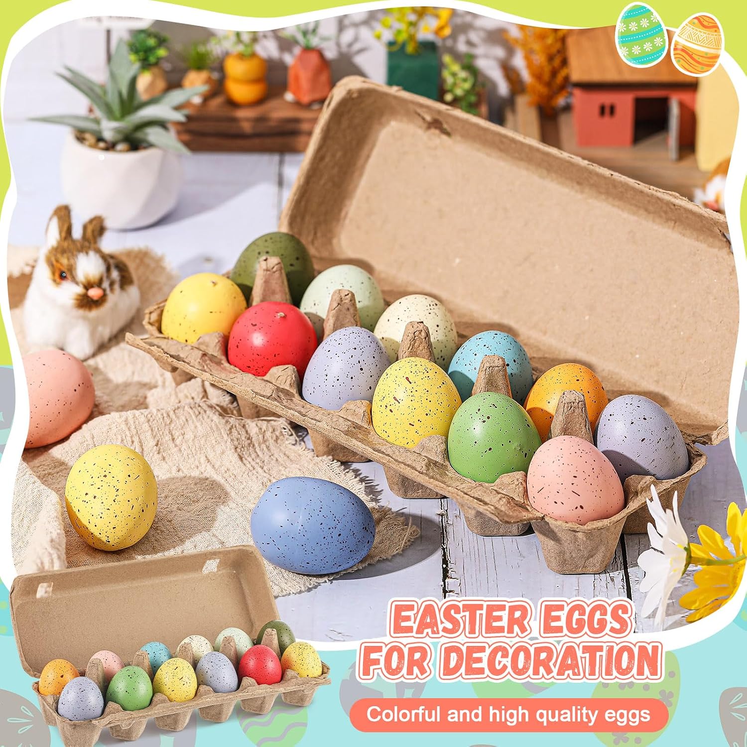 MiniInflat 12 Pcs Foam Speckled Easter Eggs 2.4 Inch Colorful Fake Pastel Eggs Bowl with Carton and Vase Filler for DIY Spring Party Home Table Easter Mantel Decor (Multicolor)