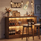 Tribesigns 63" Wooden Bar Table, Farmhouse Home Bar Unit with 2-Tier Storage Shelves and Metal Footrest, Small Bar Cabinet for Kitchen, Dining Room, Bistro (Brown)