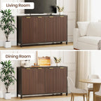 Fluted Buffet Cabinet with Storage, 55" Sideboard Cabinet with 4 Doors, Modern Credenza Accent Console Cabinet Coffee Bar Table for Living Room Dining Room Hallway, Dark Walnut