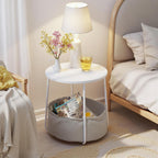 Homy Casa Modern Round End Table with Fabric Basket, Small Side Table Nightstand for Bedroom Nursery with Fabric Storage Basket for Living Room and Bedroom, White