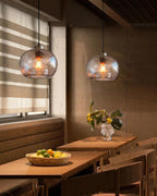 CASAMOTION Hand Blown Clear Glass Pendant Lights with Black Marble, Modern Rustic Kitchen Island Ceiling Hanging Light Fixtures for Dining Room Table Bedroom, Oval Globe 8.7 Inch Diameter, 2 Pack