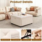4-in-1 Storage Ottoman 30 Inch Large Hidden Storage Ottoman Foot Stool Square Ottoman Coffee Table with Soft-Close Hinge for Living Room (Ivory)