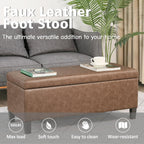Homebeez 42 inch Lift Top Storage Ottoman Bench, Modern Faux Leather Rectangular Ottoman with Storage for Living Room, Bedroom, Entryway, Tan