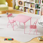 JOYMOR Kids Folding Table and Chairs Set, 3-Piece Metal Frame Activity Set with Easy-Fold Design for Playroom & Classroom (Pink)