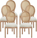 Nrizc Farmhouse Fabric Dining Room Chairs Set of 6, French Chairs with Round Back, Woven Rattan Dining Chair, Oval Side Chair for Dining Room/Kitchen/Restaurant
