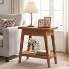 End Table for Living Room, 2-Tier Solid Wood Side Table with Storage, Farmhouse Rectangle Nightstand for Bedroom, Living Room, Small Spaces (Natural Brown) (1)