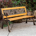 Kids Outdoor Garden Bench - 2-Person Wooden & Cast Iron Mini Bench with Animal Design Backrest & Armrests for Parks, Porches, Gardens, and Play Areas
