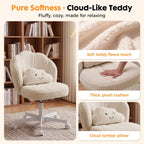 COMHOMA Petal Vanity Chair with Wheels, Cute Desk Chair for Girls Women, Upholstered Home Office Chair with Backrest, Height Adjustable Armless Swivel Chair for Bedroom, Teddy Fleece, Beige