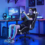 Gaming Chair Computer Chair Ergonomic Gaming Chair with Footrest Reclining High Back Video Game Chair with Lumbar Support Headrest Armrest Swivel Seat for Teen (White)